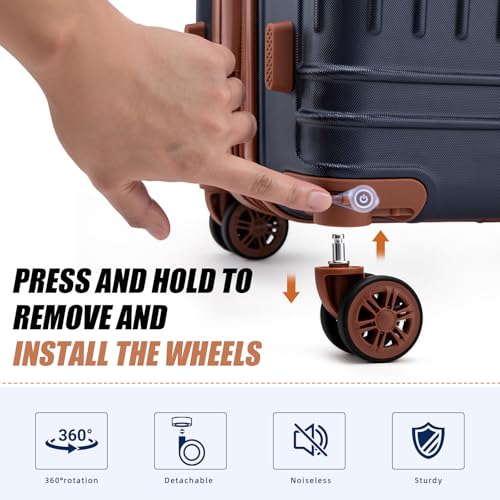 KUNEL Expandable 5 Piece Luggage Sets with Detachable Spinner Wheels and TSA Lock, Unisex Hardside ABS Suitcase Set, Hardshell Lightweight Waterproof Travel Hard Case Suitcases with Wheels, Darkblue