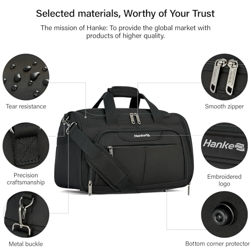 Hanke 16 Inch Underseat Carry On Luggage with Wheels Small Suitcase Softside Luggage Bags, 17.5 Foldable Lightweight Personal Item Travel Bags for Women Men（Black）
