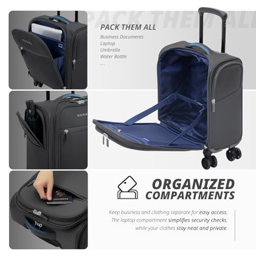 Verage Under Seat Luggage with Wheels, Softside Small Suitcase Spinner Carry On Luggage Bags for Airlines Airplanes Short Trip Men Women (Grey, 14-Inch Underseat)