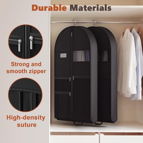 PUPILLEMON 43" Garment Bag for Travel, Heavy Duty Suit Bag with Zipper Pocket, Hanging Bags for Clothes, Dresses, Coats, Shoes (Black, 2 Packs)