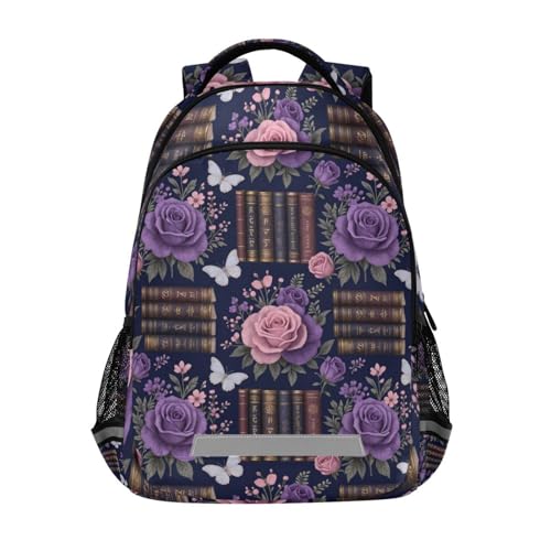 Dark Academia Floral & Book Print kid backpack for school with chest strap bookbag for men para bebes varon