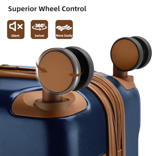 LARVENDER Luggage Sets 3 Piece Expandable Carry on Luggage 22x14x9 Airline Approved Hardshell Suitcase with Wheels TSA Lock, Lightweight Suitcase Set for Women with Travel Backpack, Navy Blue