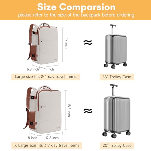 Taygeer Backpack for Women, College Backpack with Laptop Compartment & Shoe Pouch, 35l Travel Laptop Mochila Carry On Luggage, Airline Approved Personal Item Bag For Weekender Gym Hiking, Khaki White
