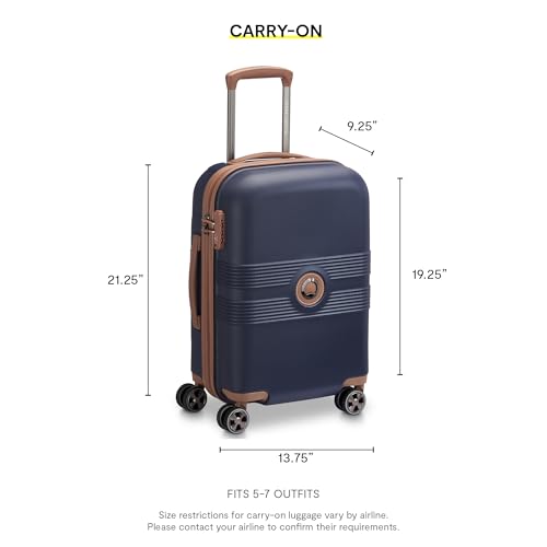 DELSEY PARIS Flanerie SE - Hardside Carry-On Luggage 19 Inch - 360° Dual Spinner Wheels - TSA Lock - Lightweight Polycarbonate Travel Suitcase with Vegan Leather, Navy