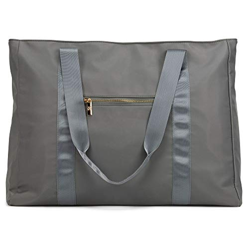 Badgley Mischka Uncomplicated Nylon Weekender Travel Bag, Lightweight Duffel Tote for Women, Carry On Overnight Bag (Grey)