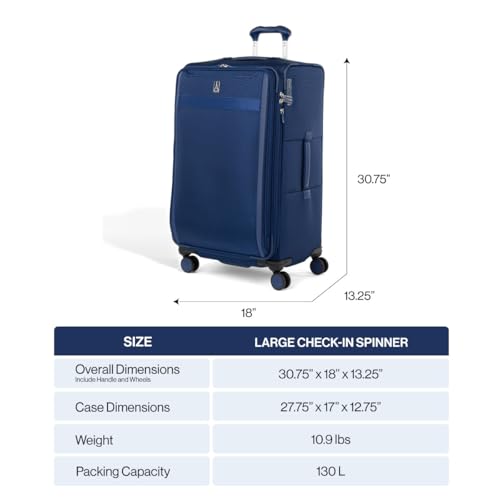 Travelpro VersaPack+ Lightweight Softside Expandable Checked Luggage, 8 Spinner, TSA Lock, Checked Large 29-Inch, Estate Blue