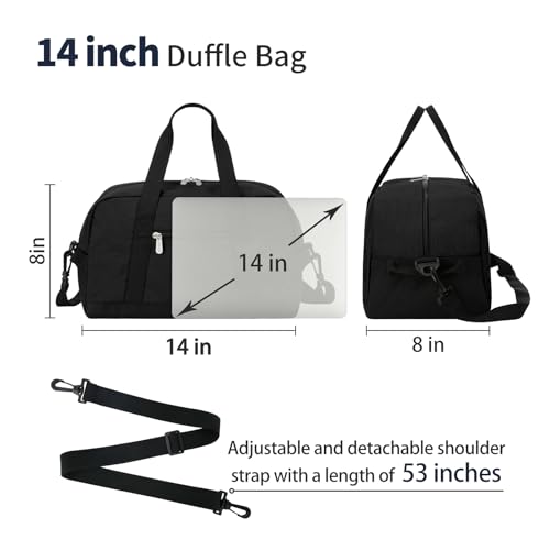 Apenze Small Gym Bag 14 inch lightweight Carry On Mini Duffel Bag for Travel Sport - Black