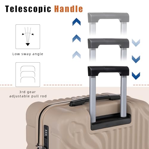 Eeeza Luggage Sets 5 Piece Suitcase with ABS Hard Shell Lightweight Combination Lock and Double Rotatable Detachable Wheels(Gray,20"/24"/28"/DB/TB)