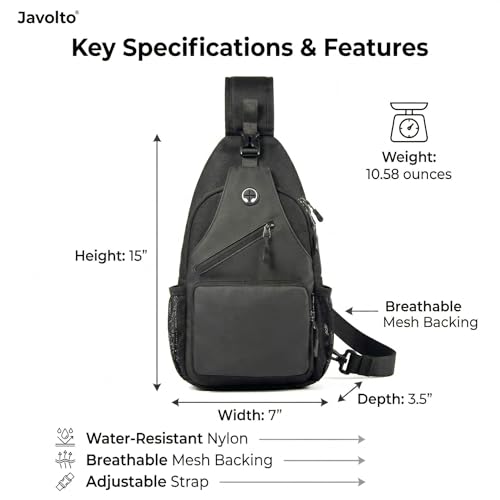Javolto Sling Bag for Men Crossbody Backpack, Small Sling Backpack Mens Shoulder Bag, Casual Daypack Hiking Bag for Travel