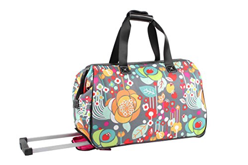 Lily Bloom Pattern 22 Inch Duffel Bag with 2-Rolling Wheels, Weekender Overnight Travel Lightweight Carry-On Suitcase For Women