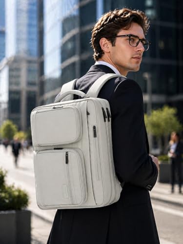 Hanke Convertible Laptop Bag, 3 In 1 Briefcase Backpack for 17.3 Inch Laptop, Computer Work Bag for Men Women, Water Resistant Business Messenger Shoulder Bag for Office Commute Travel, Grey