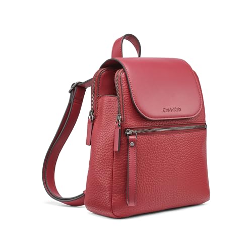 Calvin Klein Reyna Novelty Key Item Flap Backpack, Cranberry, One Size