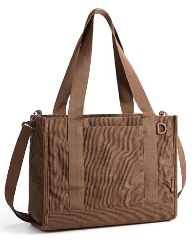 BAGSMART Corduroy Tote Bag for Women Work, Small Bible Mom Bag w/ 40oz Tumbler Holder, Padded 14" Laptop Bag for Teacher, Nurse Daily Commute
