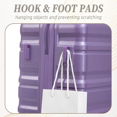 Hardshell Luggage Sets, Lightweight Stripes Suitcases with Spinner Wheels, Purple-181