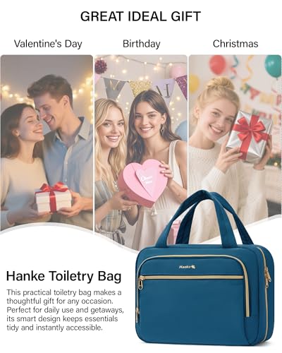 Hanke Hanging Travel Toiletry Bag for Women, Water-Resistant Makeup Organizer with Hook, Cosmetic Bag for Bathroom & Travel Essentials Accessories, Navy Blue