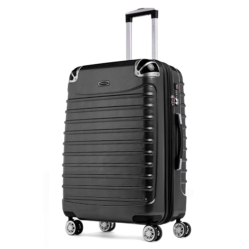 Gabbiano Vintage 3-Piece Luggage PC Hard Shell Set – Expandable Polycarbonate Luggage Set with Spinner Wheels, TSA Lock, Hardside Vintage Luggage Sets (Black, Medium 28")