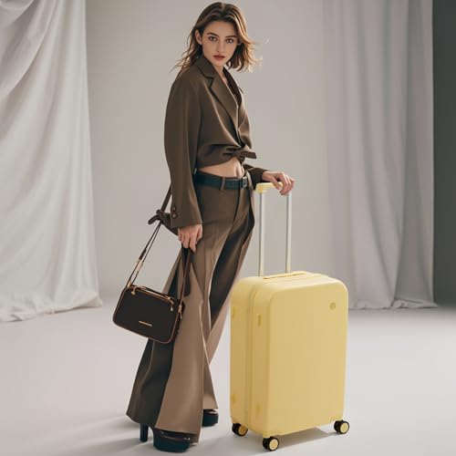 mixi Carry on Luggage, 20'' Suitcase Spinner Wheels Luggage Hardshell Lightweight Rolling Suitcases PC with Cover & TSA Lock for Business Travel, Lark Yellow