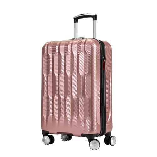 Ricardo Beverly Hills Lombard Hardside Carry-On Luggage – Expandable Travel Bag with 8-Spinner Dual Wheels & Telescoping Handle. 21-inch, Rose Gold