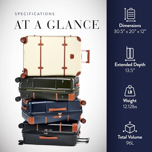 Bric's Bellagio 3.0 Spinner Trunk- Luxury Hardshell Check In Luggage with Large Wheels, Telescopic Handle, Leather Detailing - Expandable Rolling Suitcase - 30", Cream