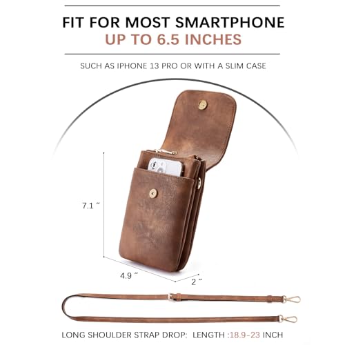 BOSTANTEN Vegan Leather Small Crossbody Bags for Women Designer Cell Phone Bag Wallet Purses Adjustable Strap Retro Brown