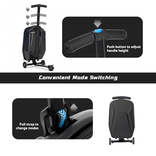 Lavoker Scooter Suitcase for Kid & Adult Foldable 2 in 1 Ride on Carry on Travel Hardshell Trolley Scooter Luggage With Wheels 20"