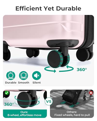 BAGSMART Carry On Luggage 22x14x9 Airline Approved with Spinner Wheels,Lightweight 20 Inch Luggage with TSA Lock,Expandable Hard Shell Carry On Suitcases for Men Women,Pink