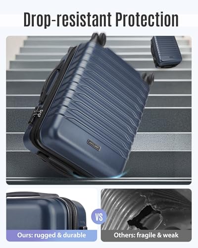 LIGHT FLIGHT Expandable Carry On Luggage 22x14x9 Airline Approved with Double Spinner Wheels, 20 Inch Lightweight Hard Shell Rolling Suitcases with TSA Lock, Dark Blue