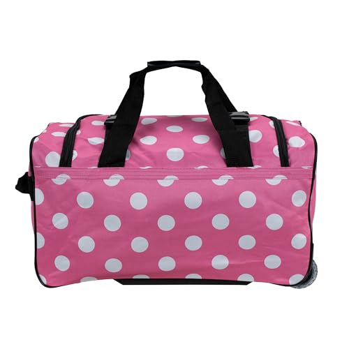 Rockland 22" Polyester Rolling Duffel Bag, Pink Dot