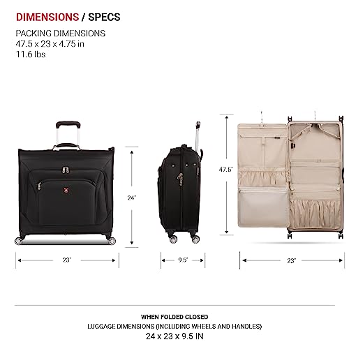 SwissGear 7895 Premium Garment Bag with Spinner Wheels, Amazon Exclusive, Bonus Hanging Feature, 24-Inch Luggage - Black
