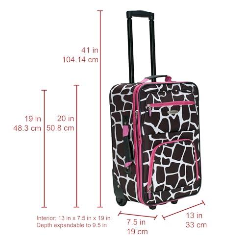 Rockland Fashion Softside 2 Piece Luggage Set, Expandable, (14" Tote/19" Upright), Pink Giraffe