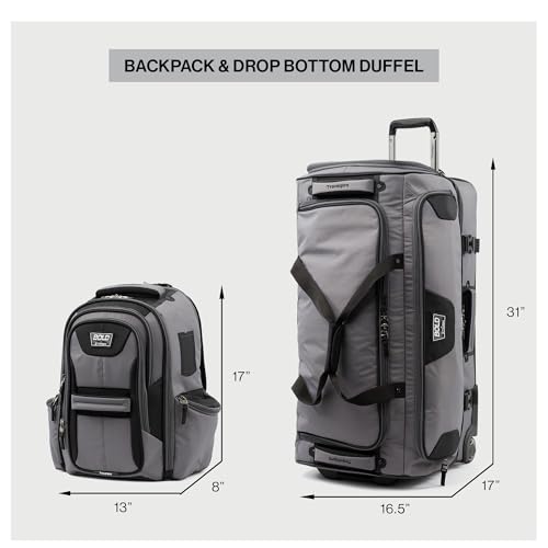 Travelpro Bold Softside 2-Piece Set — Expandable 2-Wheel Upright Large Luggage with Backpack, Grey/Black