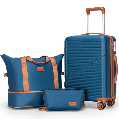 Cosbarn Carry On Luggage Set 22x14x9 Airline Approved, 3 Piece 20 Inch Lightweight ABS Hardside Suitcases with Wheels and TSA Lock, Durable Waterproof Travel Suitcase for Men Women