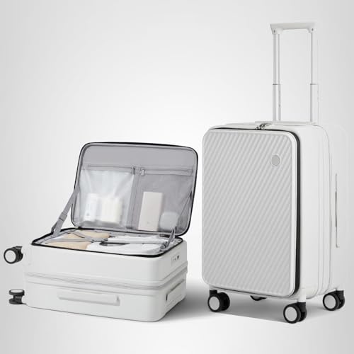 mixi 24 Inch Large Expandable Checked Luggage PC Hard Shell Suitcase Top Opening Rolling Travel Suitcases with Spinner Wheels & TSA Lock, Smoke White
