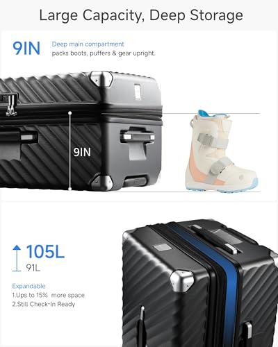 LUGGEX Trunk Luggage,KVT Expandable PC Hard Shell Large Checked 28 Inch Suitcase with Shock - Absorbing Wheels & TSA Lock(EX-Pro,Charcoal Metallic,28 inch,91L-105L)