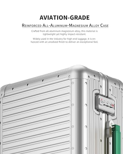 Varyleap All Aluminum Carry On Luggage 22x14x9 Airline Approved, Zipperless Aluminum Suitcase, Hard Shell Carry On Luggage with TSA Lock, Spare Wheels. (Silver, 20inch)