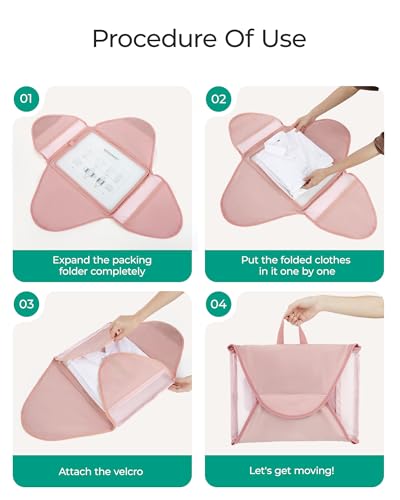 BAGSMART Garment Folder Packing Cubes for Travel, 4 Set Lightweight Travel Cubes for Wrinkle Free, Durable Suitcase Organizers Bag Set for Travel Essentials Baby Pink