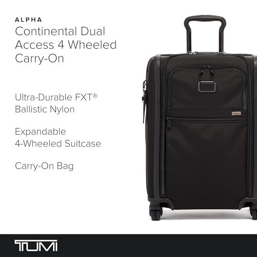TUMI - Alpha Large Dual Access Expandable 4-Wheeled Carry-On Luggage - Zipper Expansion - Durable and Lightweight Travel Suitcase - TSA Lock Tracer - Dark Black