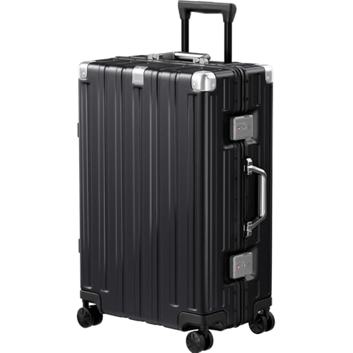 Krute Zipperless Luggage 24 Inch Aluminum Frame Suitcase with Spinner Wheels PC+ABS Hardide Checked Luggage TSA Approved No Zipper Travel Suitcase Black