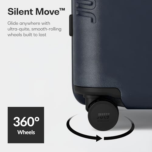 July Checked 80/20 with CaseSafe - 28.8" Built in Tracking, Airline Approved Check In Luggage with Wheels, Spinner Suitcase for Men & Women - Rolling Suitcase, Spinner Wheels, Y-Strap - Navy