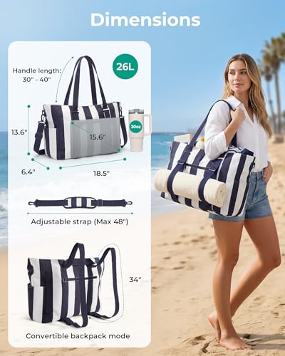 BAGSMART Large Beach Bag for Women, Oversize Tote Bag for Travel/Swim Pool/Summer
