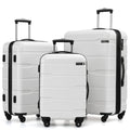 Coolife Luggage Set 3 Piece Hardside PC+ABS Suitcase with TSA Lock, Expandable Large Checked Luggage, Lightweight Rolling Carry On with Spinner Wheels(20/24/28 Inch, White)