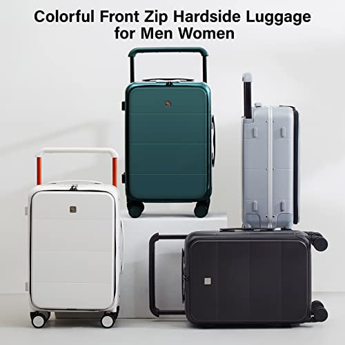 Hanke Wide Handle Luggage, 24 Inch Suitcase with Front Pocket, Top Open PC Hard Shell Suitcases with Spinner Wheels,Trunk Style Zipperless Aluminum Luggages Large Checked In(Blackish Green, 69L)