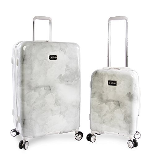 BEBE Lilah 2 Piece Suitcase Set with Spinner Wheels, Silver Marble