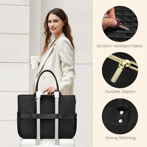 LOVEVOOK Teacher Tote Bag for Women Work, Laptop Bag Work Tote Bag Nurse Bags With Large Cup Holder, Professional Computer Briefcase Business Large Purses Handbag, Diaper Bag Mother Gift, Black