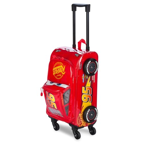 Disney Store Official Lightning McQueen Rolling Luggage for Kids – Travel Bag Featuring Pixar Cars Design & Rolling Spinner Wheels - Vinyl Travel Suitcase with Retractable Handle & ID Pocket