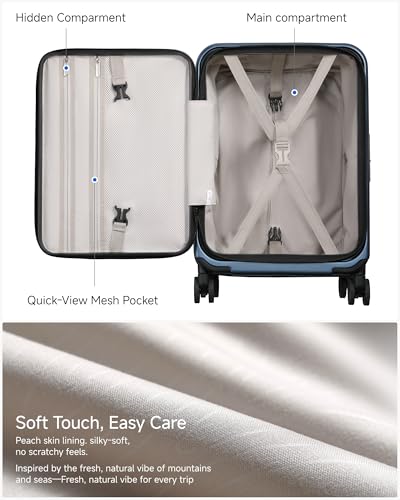 LUGGEX Carry On Luggage Top Opening, Expandable Polycarbonate Hard Shell Suitcase with Wheels (FX-Core, Blue, 20 Inch, 36L-41L)