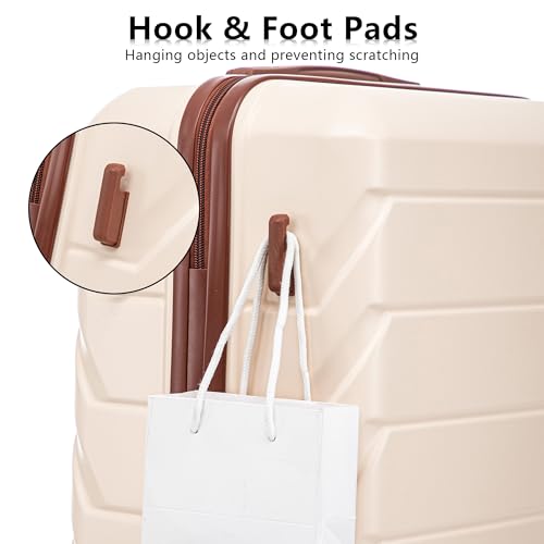 Hardside Luggage Sets, Lightweight Stripes Suitcase with Spinner Wheels, Beige-220