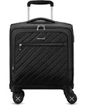 LUGGEX Carry On Luggage with Spinner Wheels - Stylish Lightweight UnderSeat Luggage - Soft Sided Small Suitcase with Front Open Design for Travel, Business (UX-Core, Black, 15 Inch)