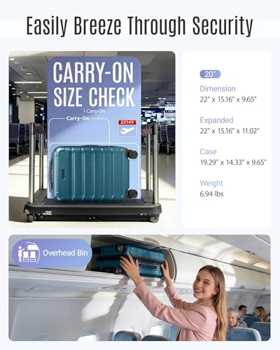 LIGHT FLIGHT Carry On Luggage 22x14x9 Airline Approved, Expandable Carry On Suitcases with Wheels, Lightweight Luggage, Durable Hard Shell 20 Inch Rolling Suit Case for Men Women Travel,Teal Blue