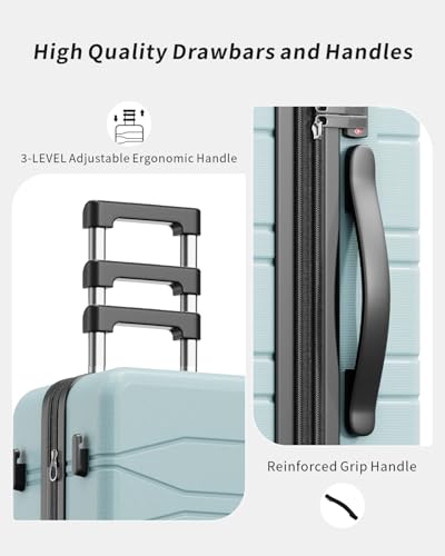 voyzap 3 Piece Luggage Set, 20/24/28 Inch Expandable Luggage Sets with Spinner Wheels, ABS+PC Hardshell Suitcases, Suitcase Set with Double-Layer Explosion Zipper, TSA Lock